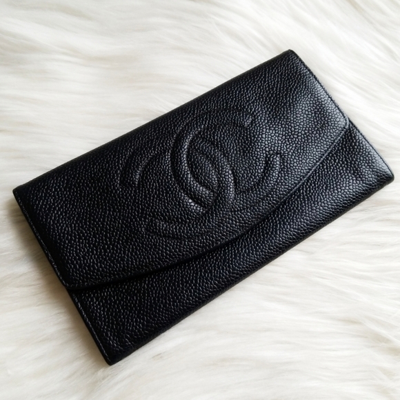 CHANEL Handbags - Chanel Vintage Black Caviar Envelope Flap Wallet